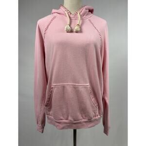 Honorine Hoodie Sweatshirt Pink Size Medium Made in USA Pocket Contrast Stitch